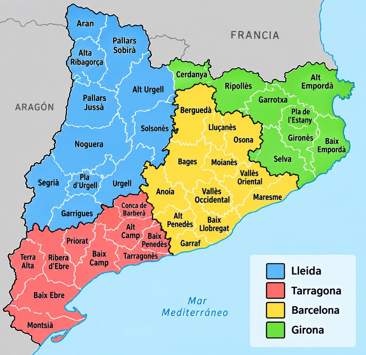 Mapa de las comarcas de Cataluña
